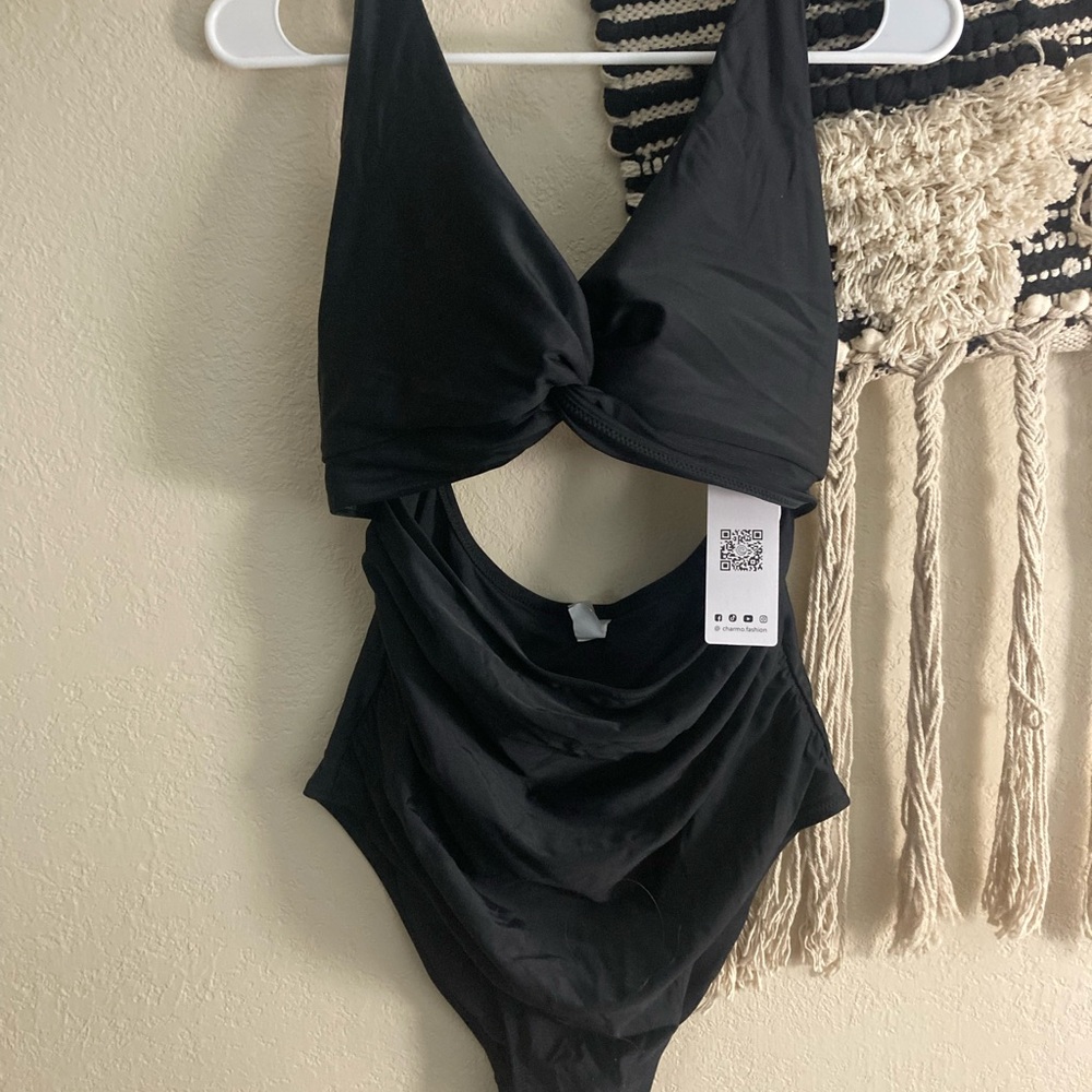Black Cutout one piece adjustable bathing suit